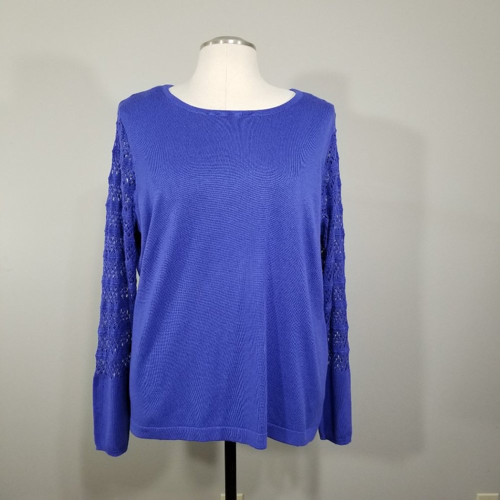 new Ashley Stewart Plus Size 26 Top Womens Open Crochet Long Sleeve Blouse